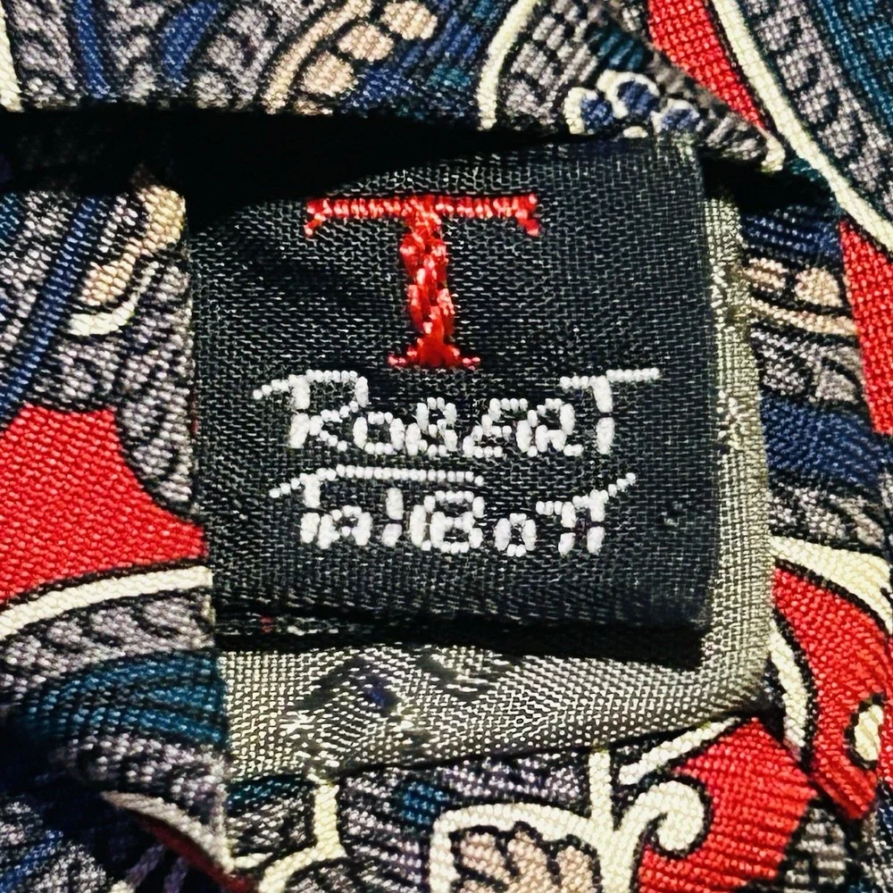 Robert Talbott For Nordstrom Red w/ Blue Floral Paisley‎ Silk Mens Tie 3.5